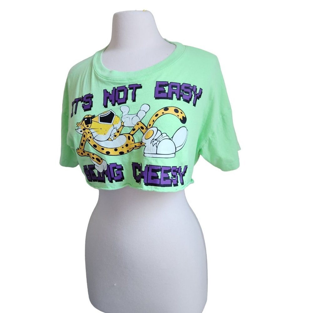 Womens M Cropped T Shirt Top Graphics Short Sleeve Cheetos Graphic Neon Green
